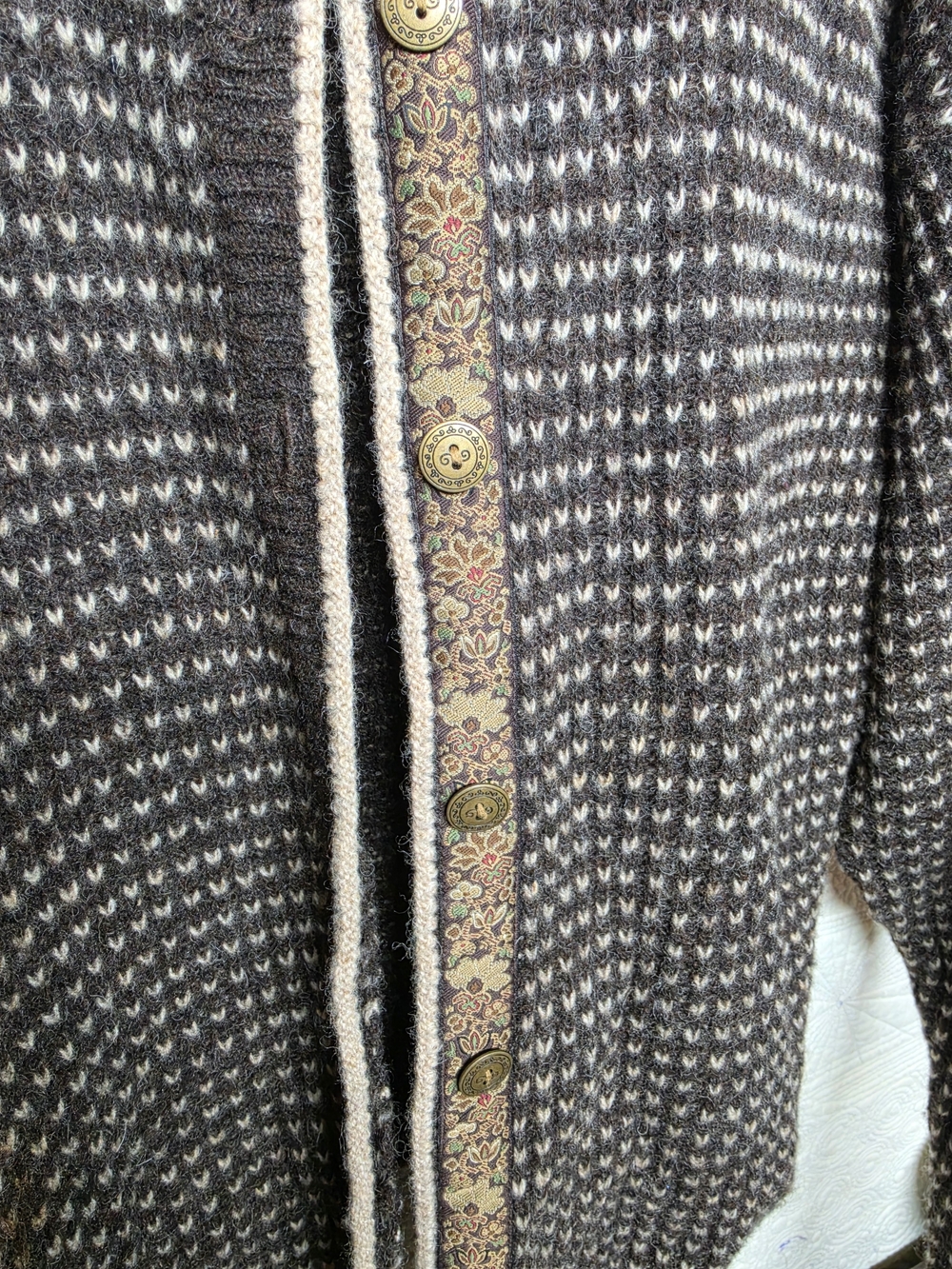 Woolrich Brown and Cream Patterned Button-Front Cardigan